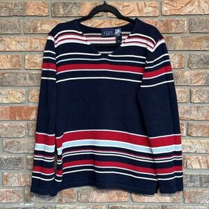 Liz Claiborne Crazy Horse Knit Sweater  SZ L Pullover V Neck Nautical Preppy 90s